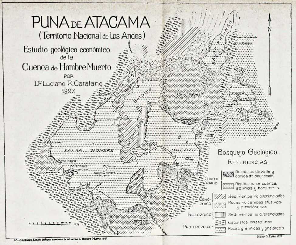 1927. Primer mapa del Salar del Hombre Muerto, realizado por el geólogo Luciano Catalano.